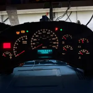 Vehicle dashboard displaying mileage