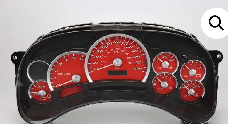 Automotive instrument cluster with red dials