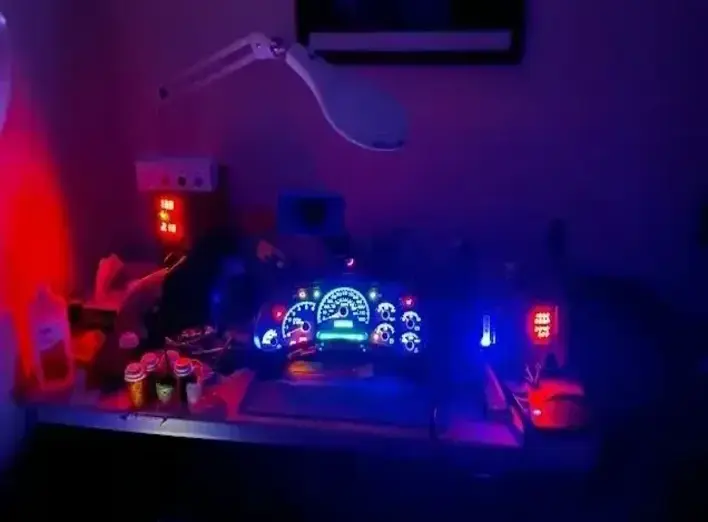 Colorful car dashboard in dark room