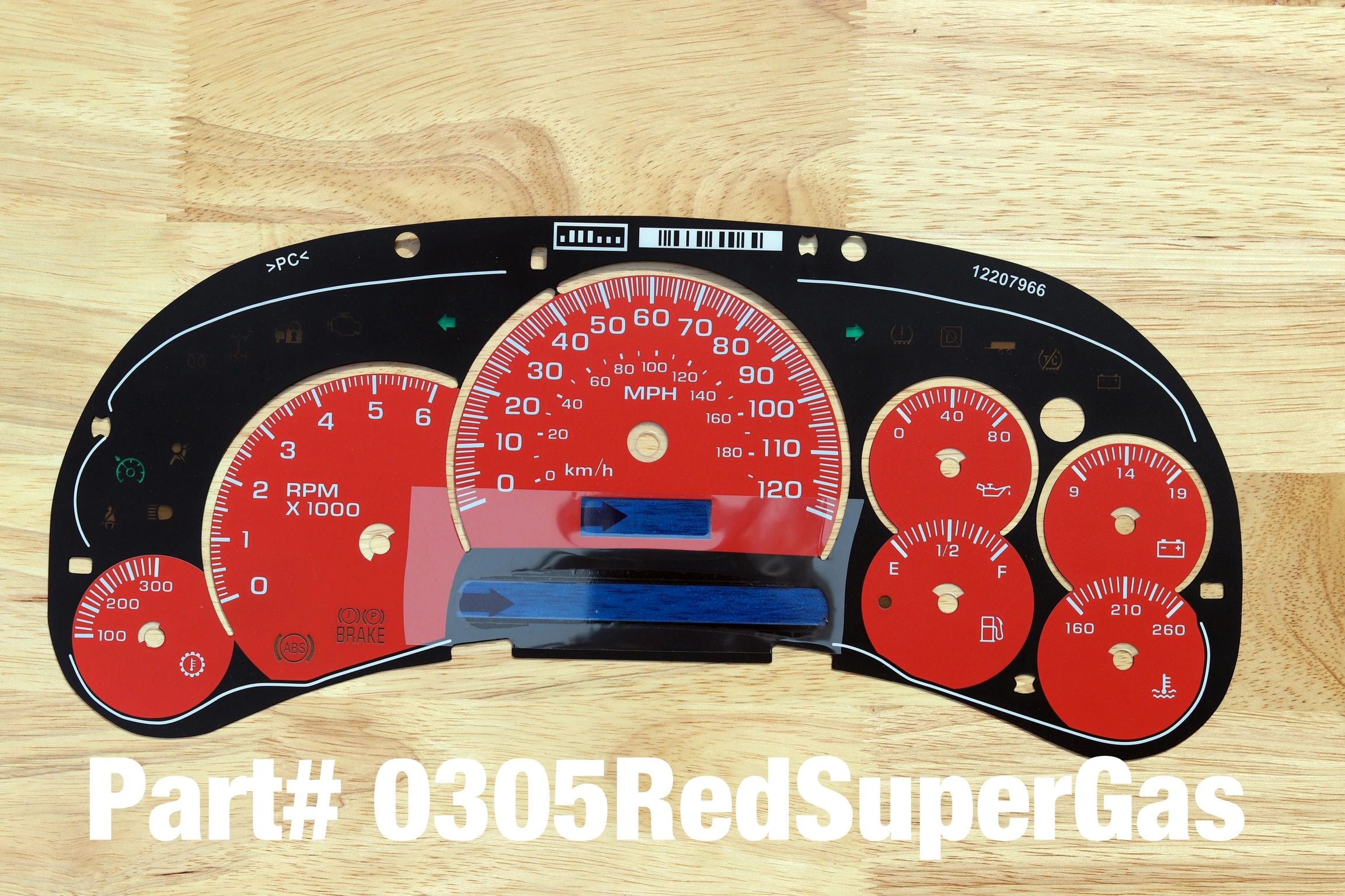 Vehicle gauge cluster with red dials